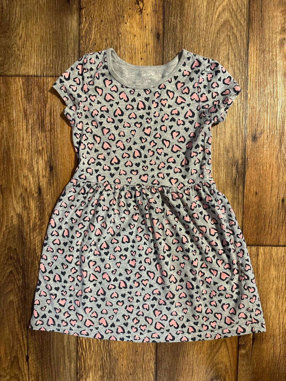Carter's Gray Dress with Pink and Black Heart Print - size: 4/5